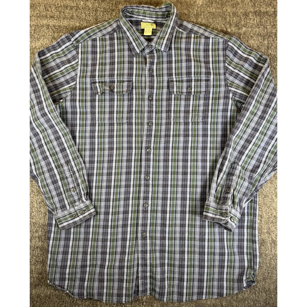 Mens L.L Bean Plaid Thick Cotton Button Down Flannel Shirt Front Pockets XL Tall
